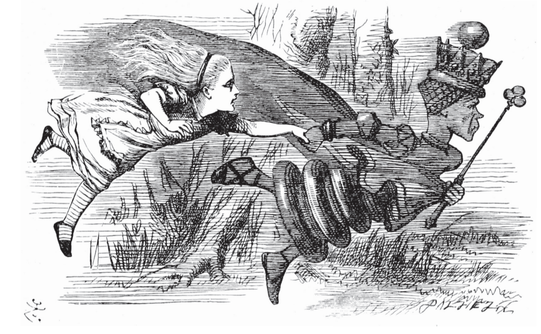 Red Queen's race illustration from Lewis Carroll's Through the Looking-Glass